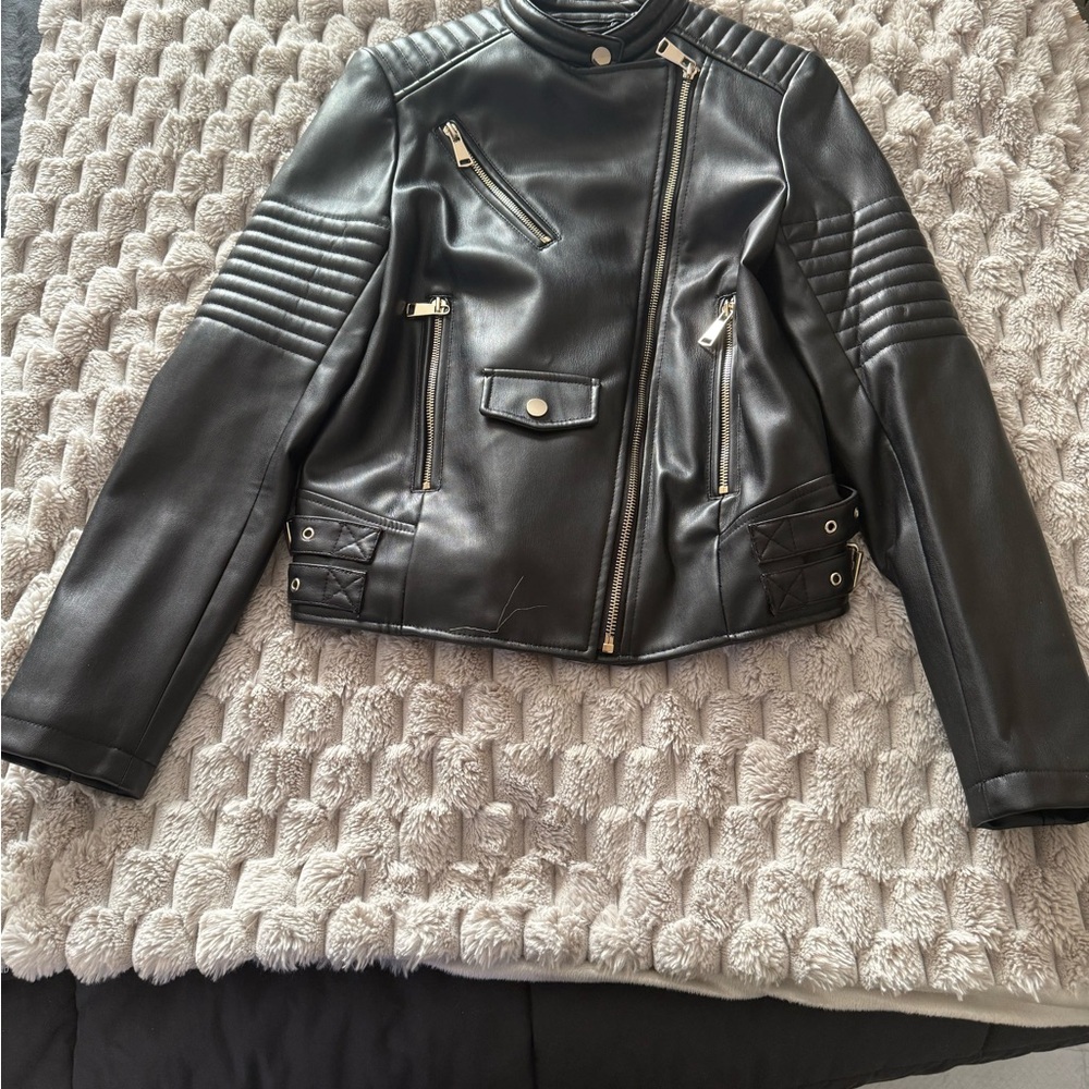 Zara Black Leather Biker Jacket